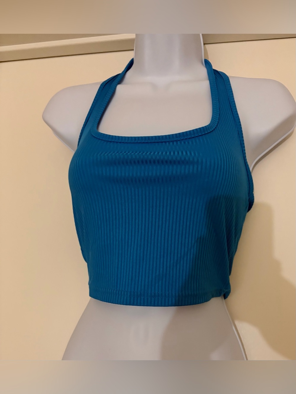 Ribbed Teal Cropped Tank Top